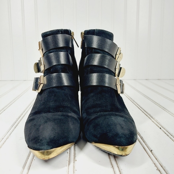 Report Signature Fairfield Black Suede Buckled Ankle Boots K446 - Picture 3 of 13